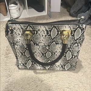 Snakeskin Pattern Handbag with Gold Accents